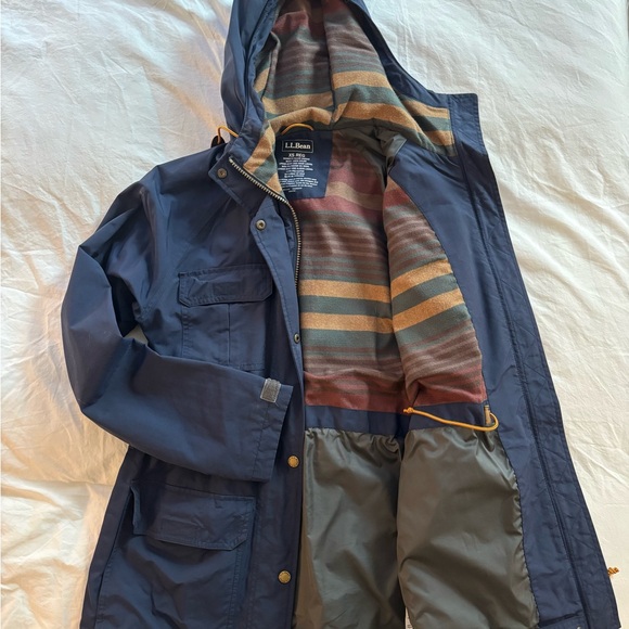 L.L. Bean Jackets & Blazers - L.L. Bean Women’s Navy Raincoat with Striped Flannel Lining